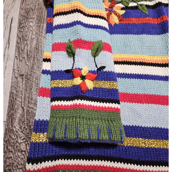 Storybook Knits VTG Cardigan Sweater Floral Beaded Embroidered Handmade Size L - Picture 11 of 14